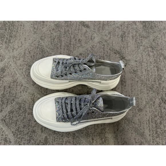 Alexander McQueen Tread Slick Lace Up Holo Silver Glitter Sneakers EU 38 - Picture 6 of 11